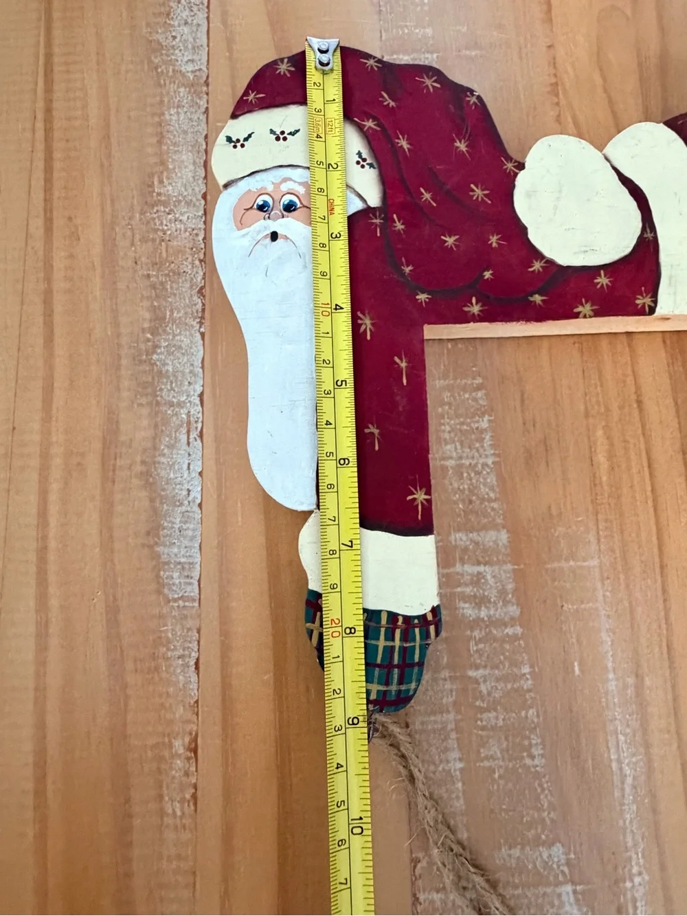 Vtg Signed Handmade Painted Wood Door sitter Santa With Sack Christmas Primitive